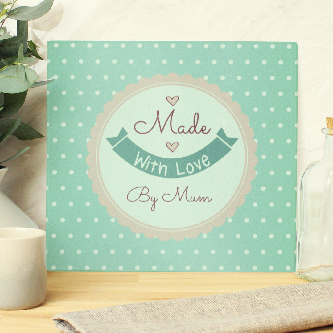 Personalised Made with Love Glass Chopping Board – alternative view
