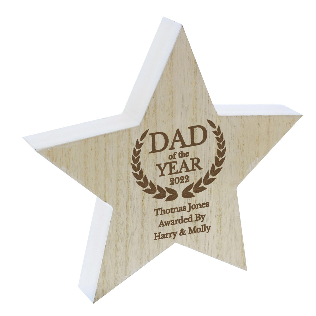 Personalised Dad of the Year White Wooden Star – alternative view