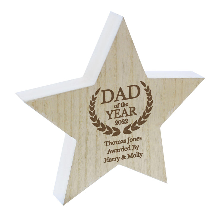 Personalised Dad of the Year White Wooden Star – alternative view