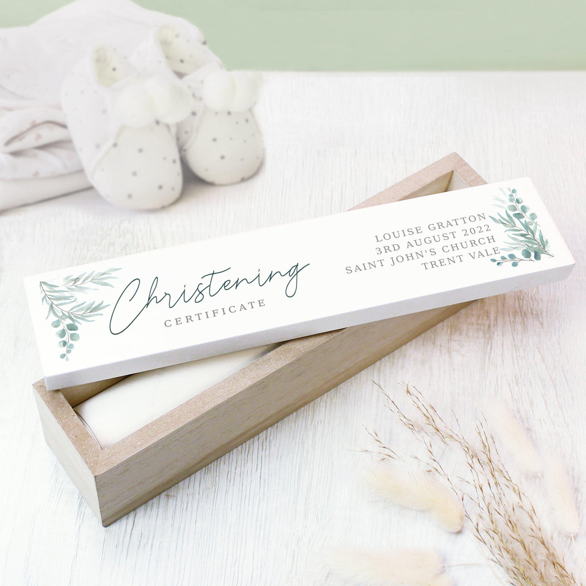Personalised Leaf Religious Ceremony Wooden Certificate Holder – alternative view