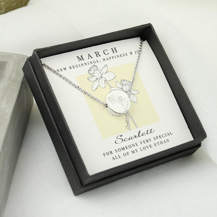 Personalised March Birth Flower Necklace and Box – alternative view