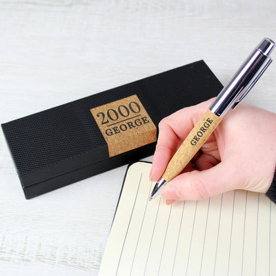 Personalised Large Date & Name Cork Pen Set