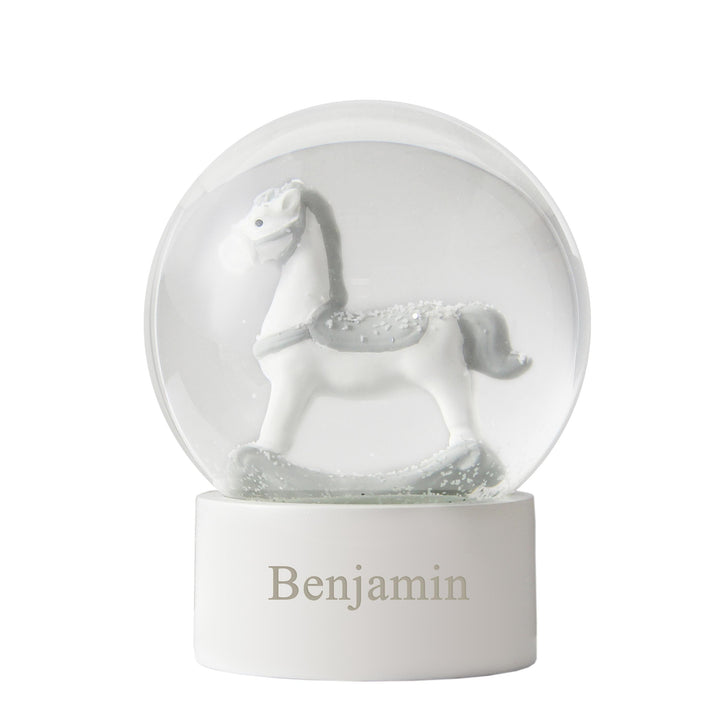 Personalised Name Only Rocking Horse Glitter Snow Globe, The Personal Shop, personalised gifts