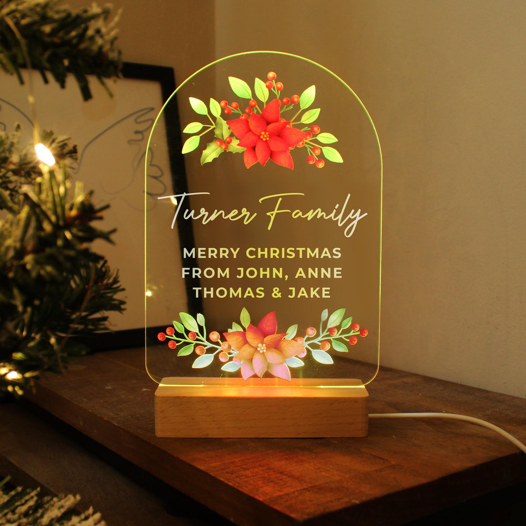 Personalised Christmas Poinsettia Wooden Base LED Light