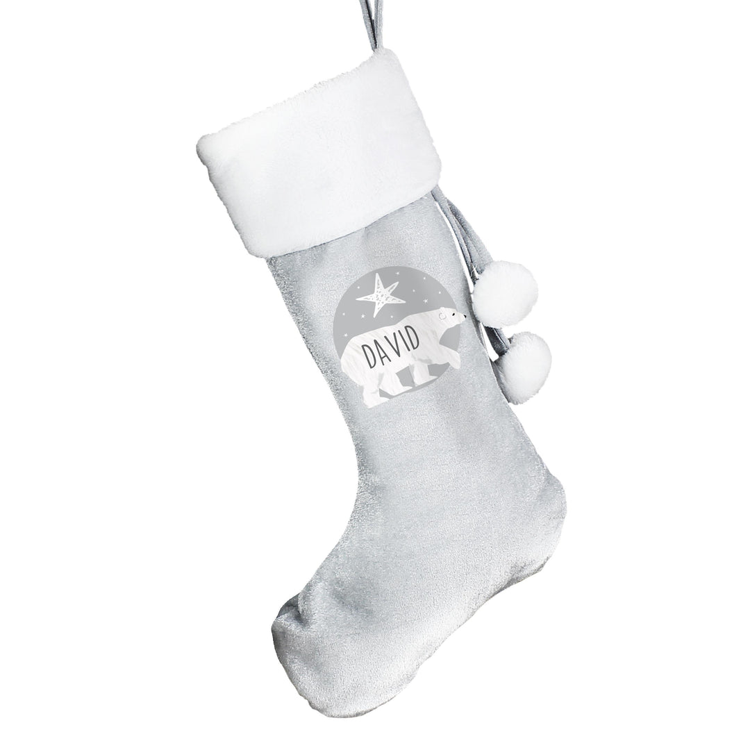 Personalised Polar Bear Luxury Silver Grey Stocking, The Personal Shop, personalised gifts