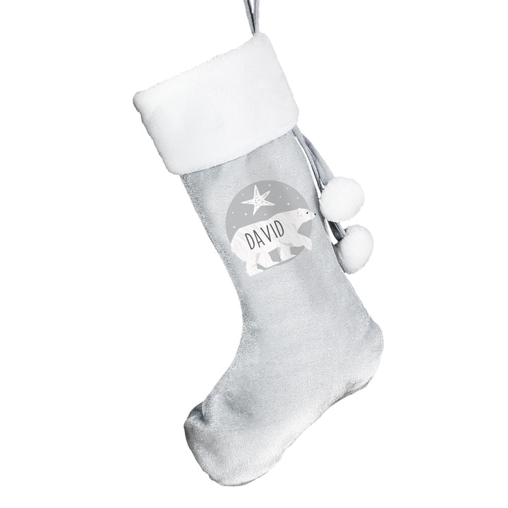 Personalised Polar Bear Luxury Silver Grey Stocking, The Personal Shop, personalised gifts