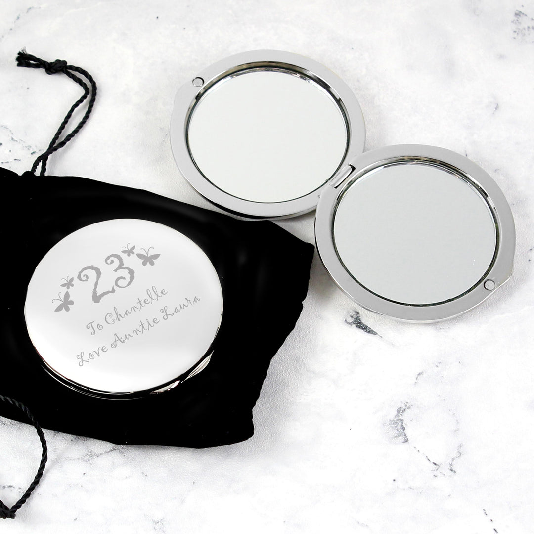 Personalised Butterfly Age Round Compact Mirror – alternative view