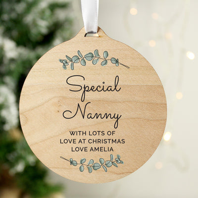 Personalised Botanical Round Wooden Decoration