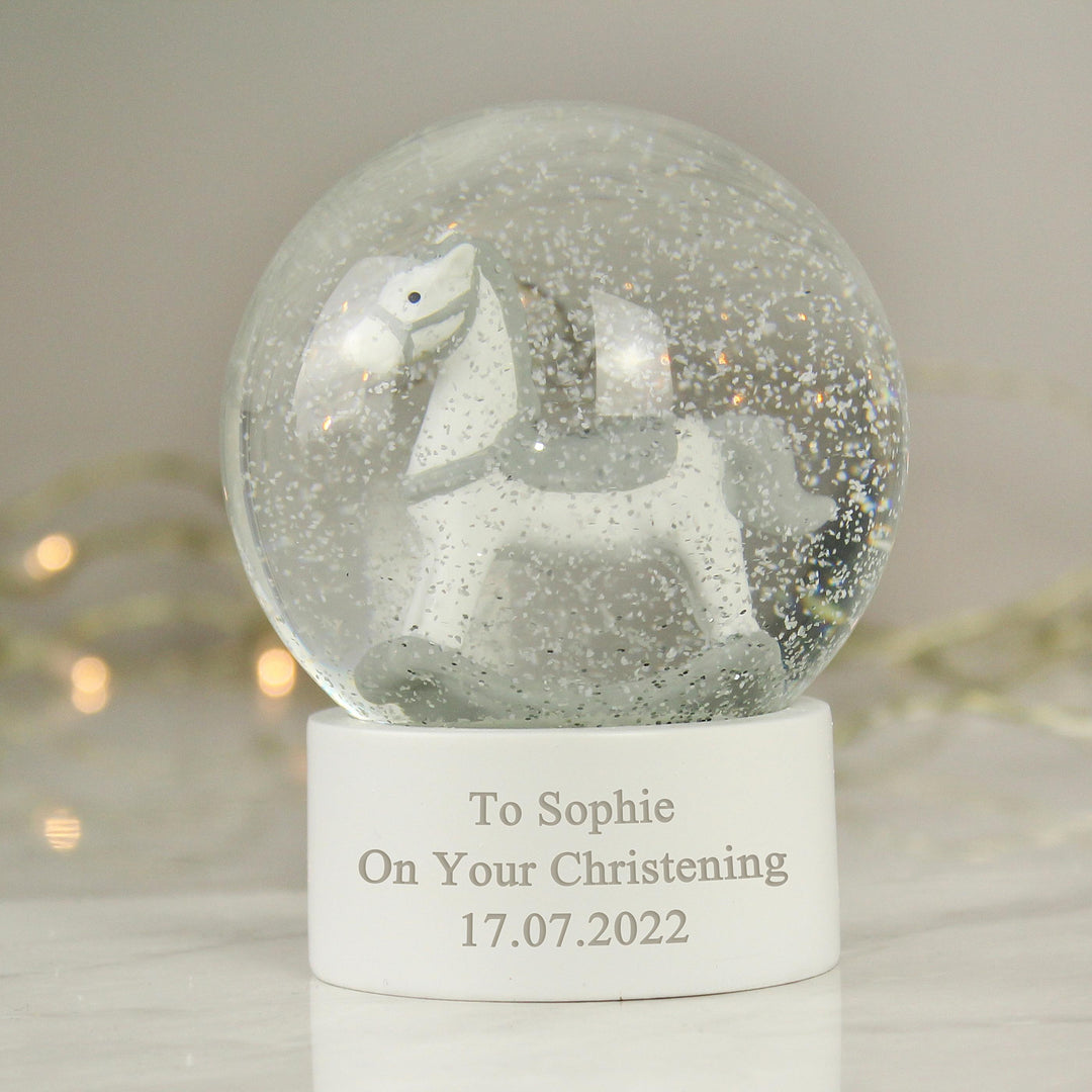 Personalised Free Text Rocking Horse Glitter Snow Globe – alternative view