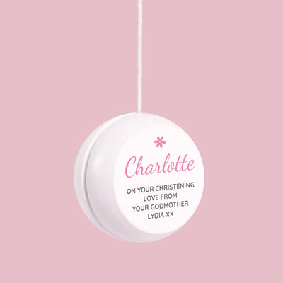 Personalised Pink Flower White Wooden Yoyo