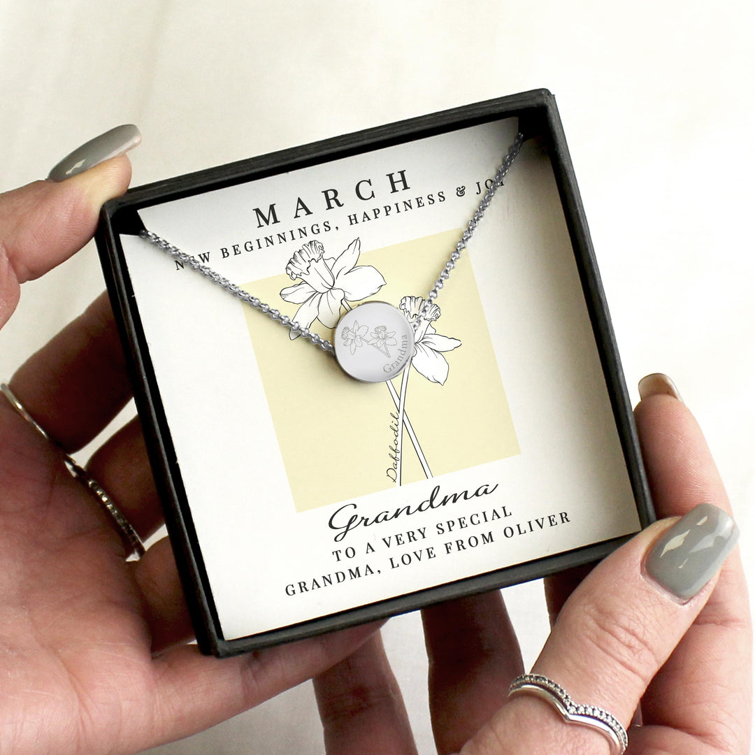 Personalised March Birth Flower Necklace and Box – alternative view