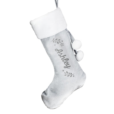 Personalised Holly Grey Christmas Stocking