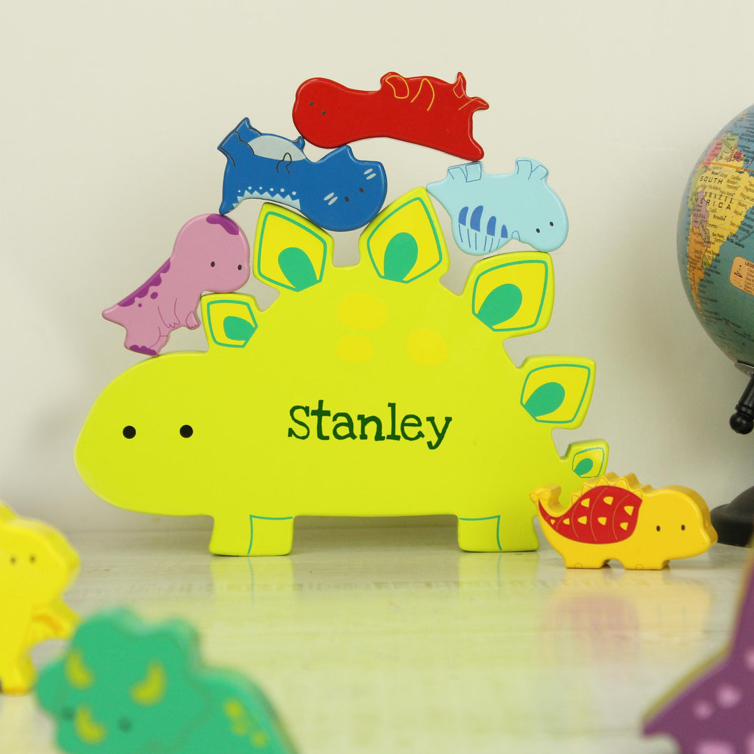 Personalised Name Only Wooden Dinosaur Stacker Toy – alternative view