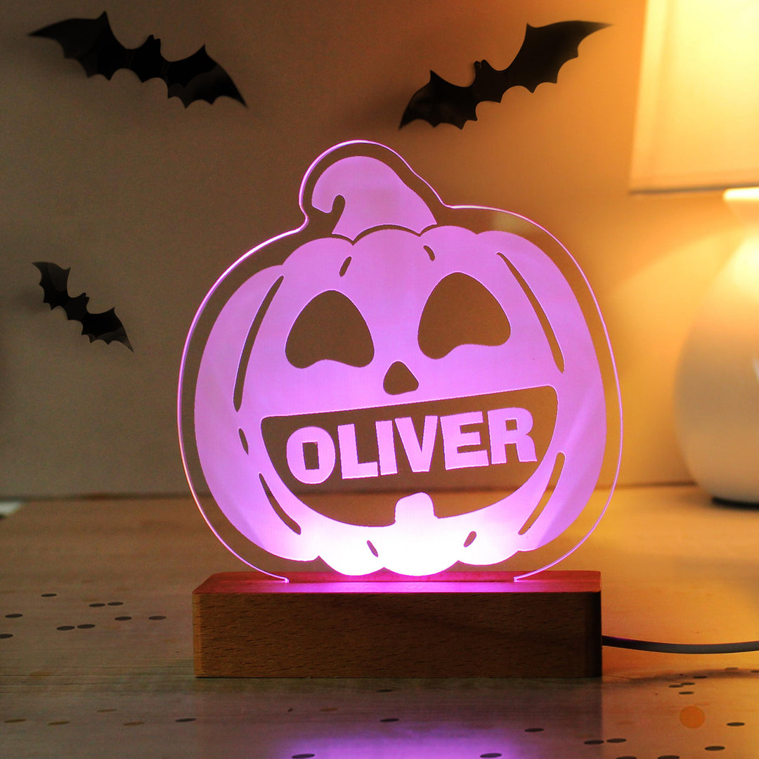 Personalised Pumpkin Wooden LED Light – alternative view