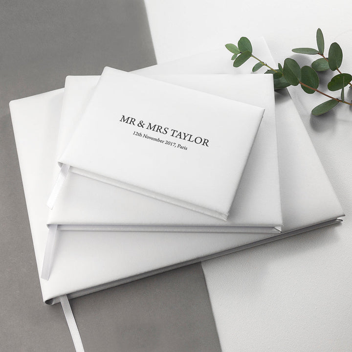 Personalised Engraved White Leather Wedding Guest Book