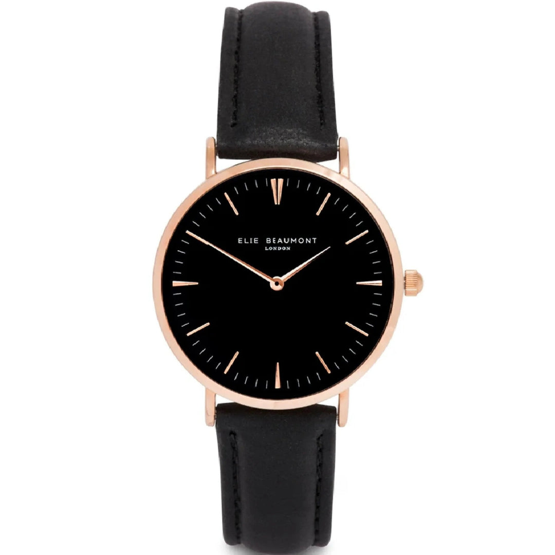 Elie Beaumont Personalised Ladies Leather Watch in Black