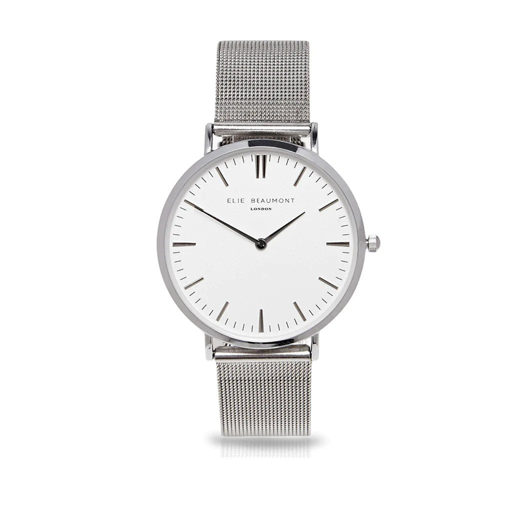 Elie Beaumont Personalised Ladies Metallic Mesh Strapped Watch With White Dial