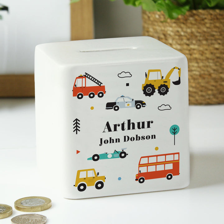Personalised Vehicles Ceramic Square Money Box – alternative view