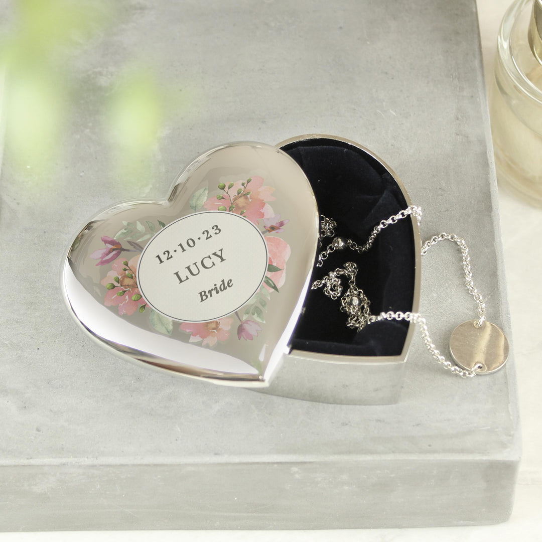 Personalised Floral Watercolour Heart Trinket Box, The Personal Shop, personalised gifts