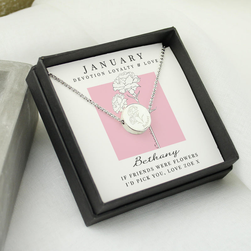 Personalised January Birth Flower Necklace and Box