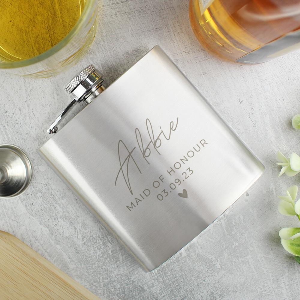 Personalised Free Text Wedding Party Hip Flask – alternative view