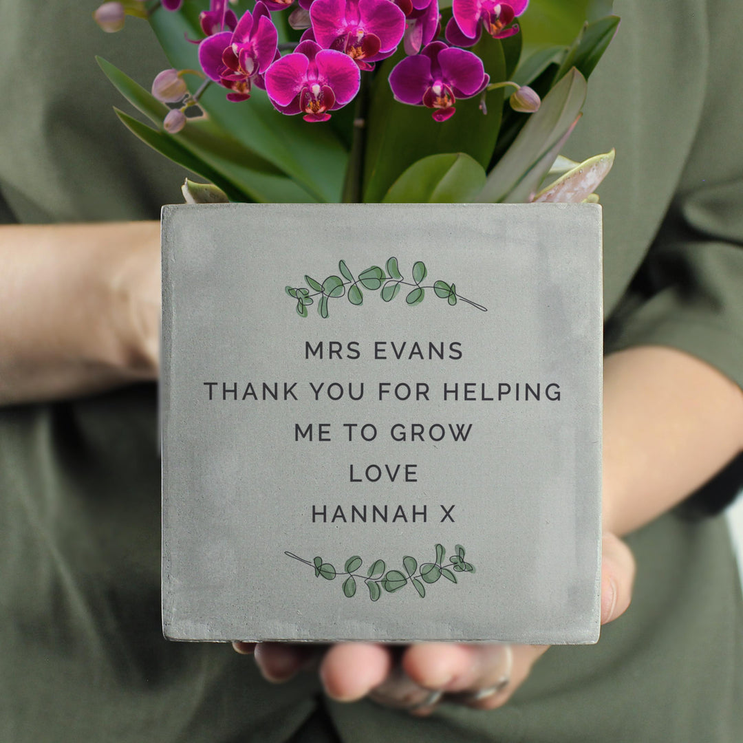 Personalised Botanical Concrete Pot – alternative view
