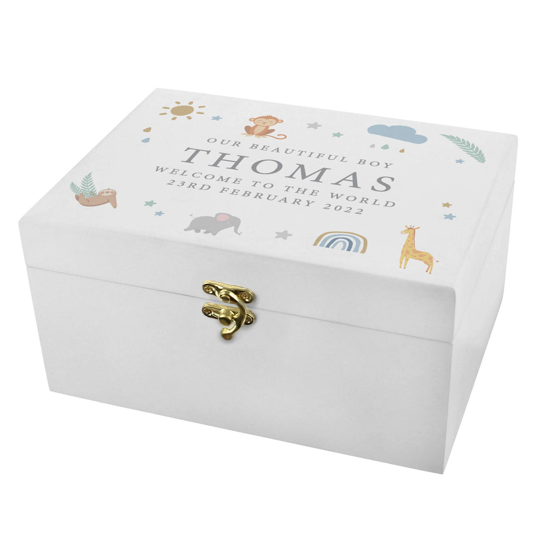 Personalised Safari Animals White Wooden Keepsake Box, The Personal Shop, personalised gifts
