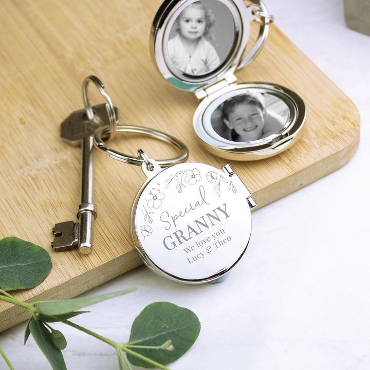 Personalised Floral Round Photo Frame Keyring, The Personal Shop, personalised gifts