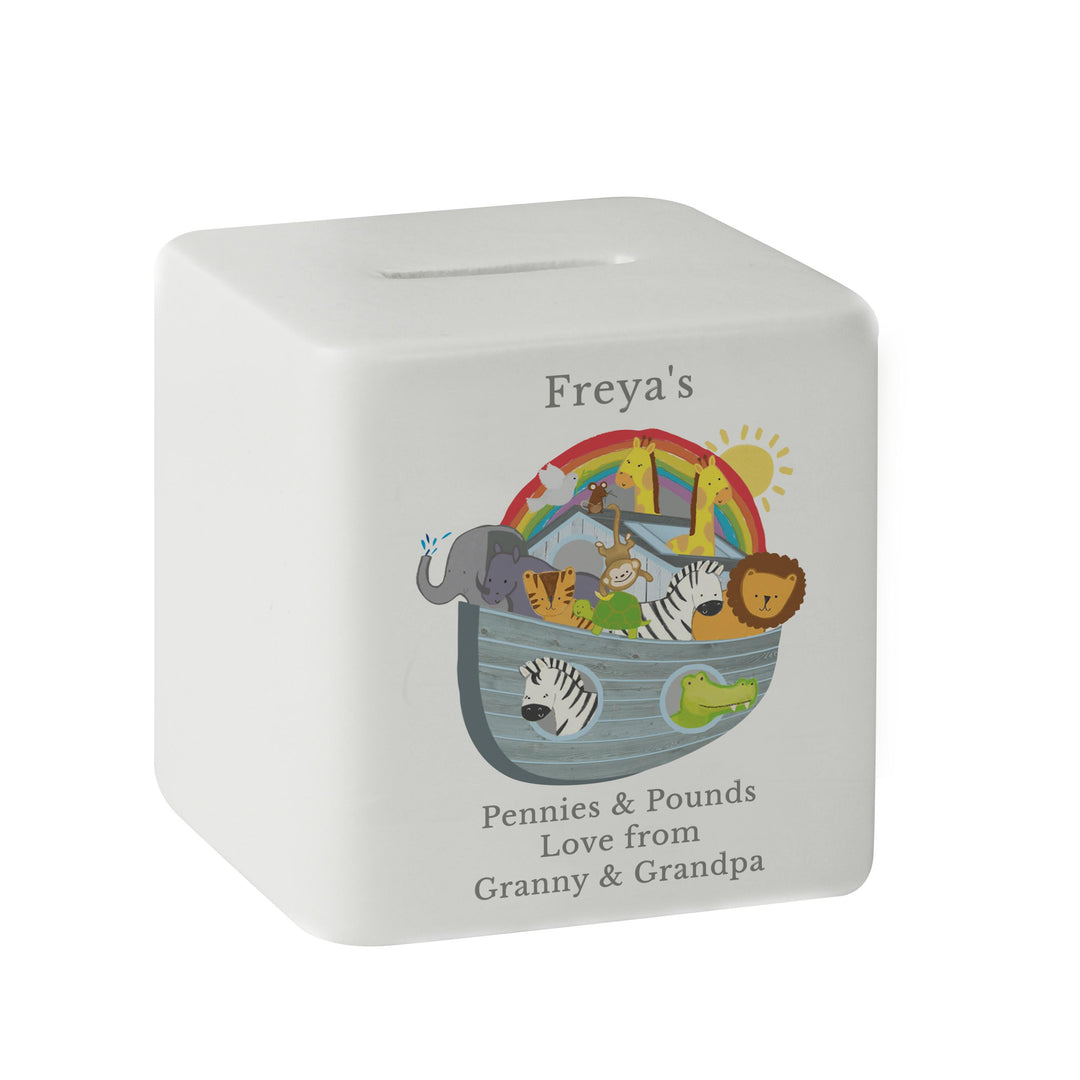 Personalised Noahs Ark Ceramic Square Money Box – alternative view