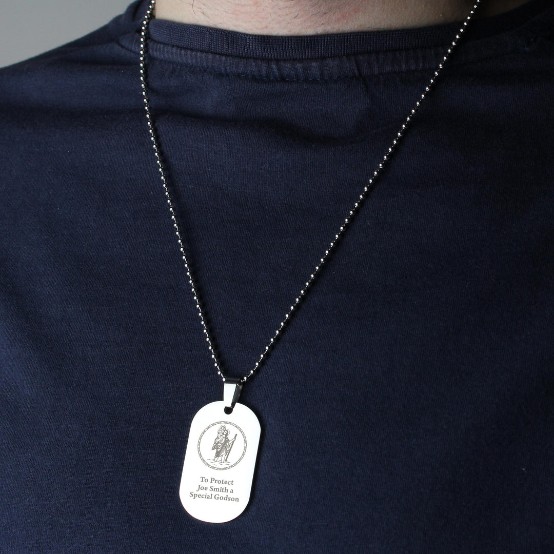 Personalised St Christopher Stainless Steel Dog Tag Necklace – alternative view