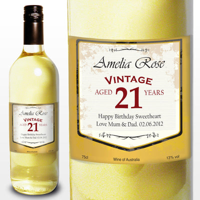 Personalised White Wine Vintage Age Label