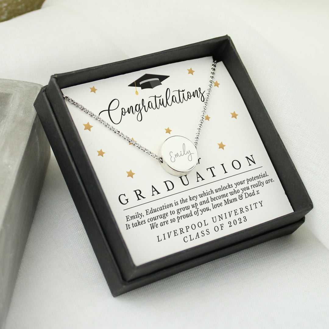 Personalised Graduation Sentiment Silver Tone Necklace and Box – alternative view