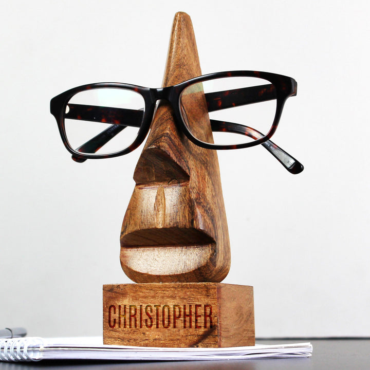 Personalised Wooden Nose-Shaped Glasses Holder, The Personal Shop, personalised gifts