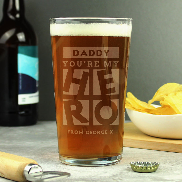 Personalised My Hero Pint Glass – alternative view