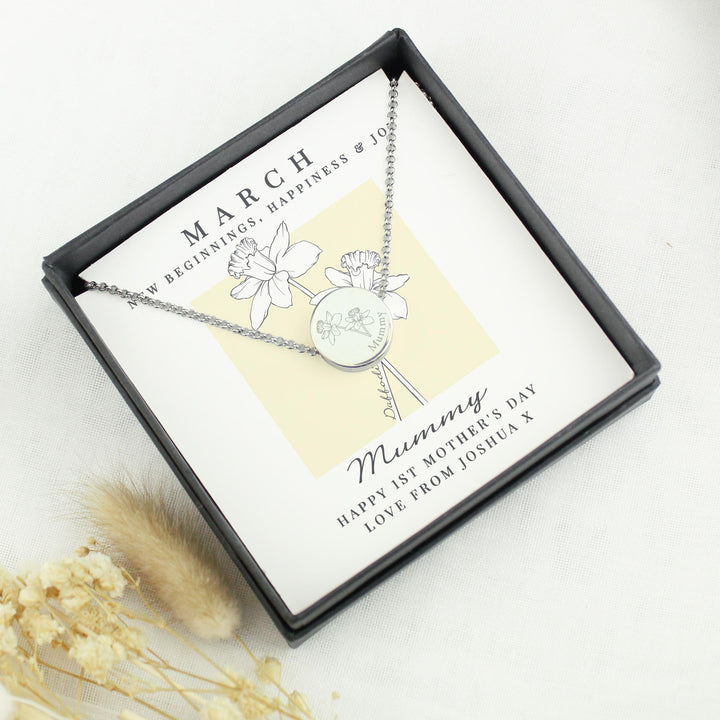 Personalised March Birth Flower Necklace and Box – alternative view