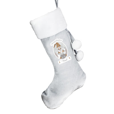 Personalised Christmas Gonk Only Silver Grey Stocking