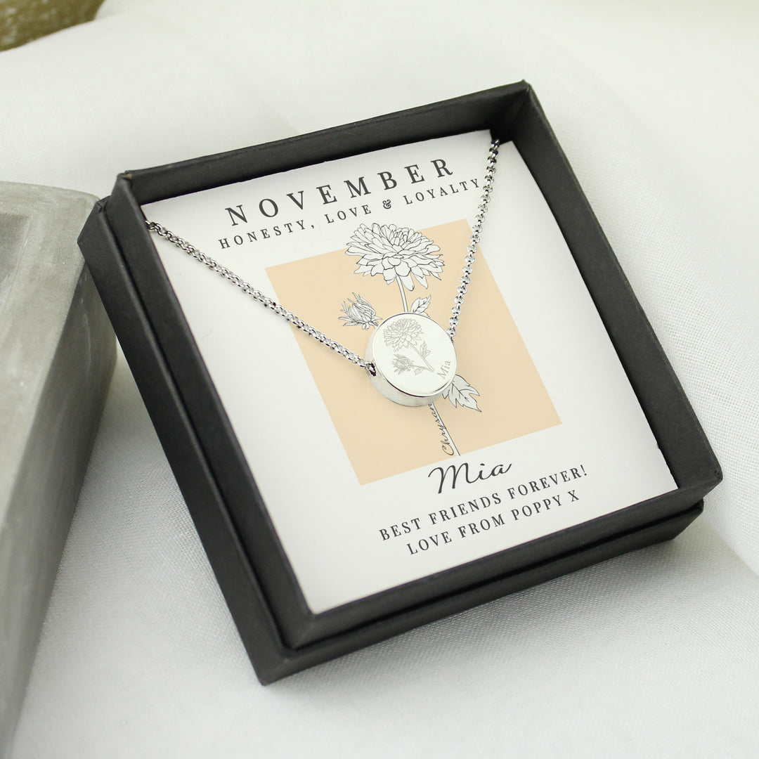 Personalised November Birth Flower Necklace and Box – alternative view