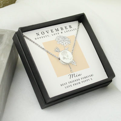 Personalised November Birth Flower Necklace and Box