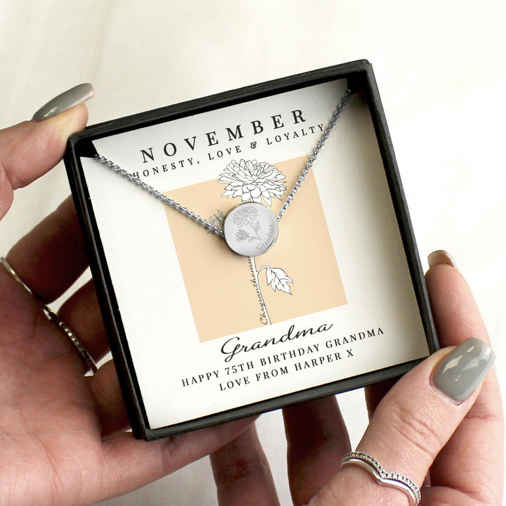 Personalised November Birth Flower Necklace and Box – alternative view