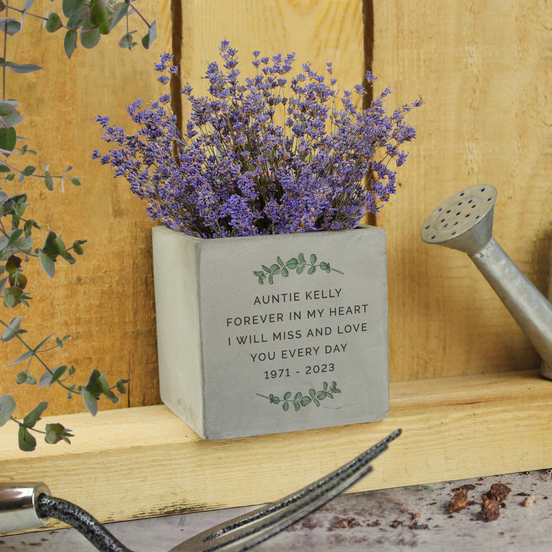 Personalised Botanical Concrete Pot – alternative view