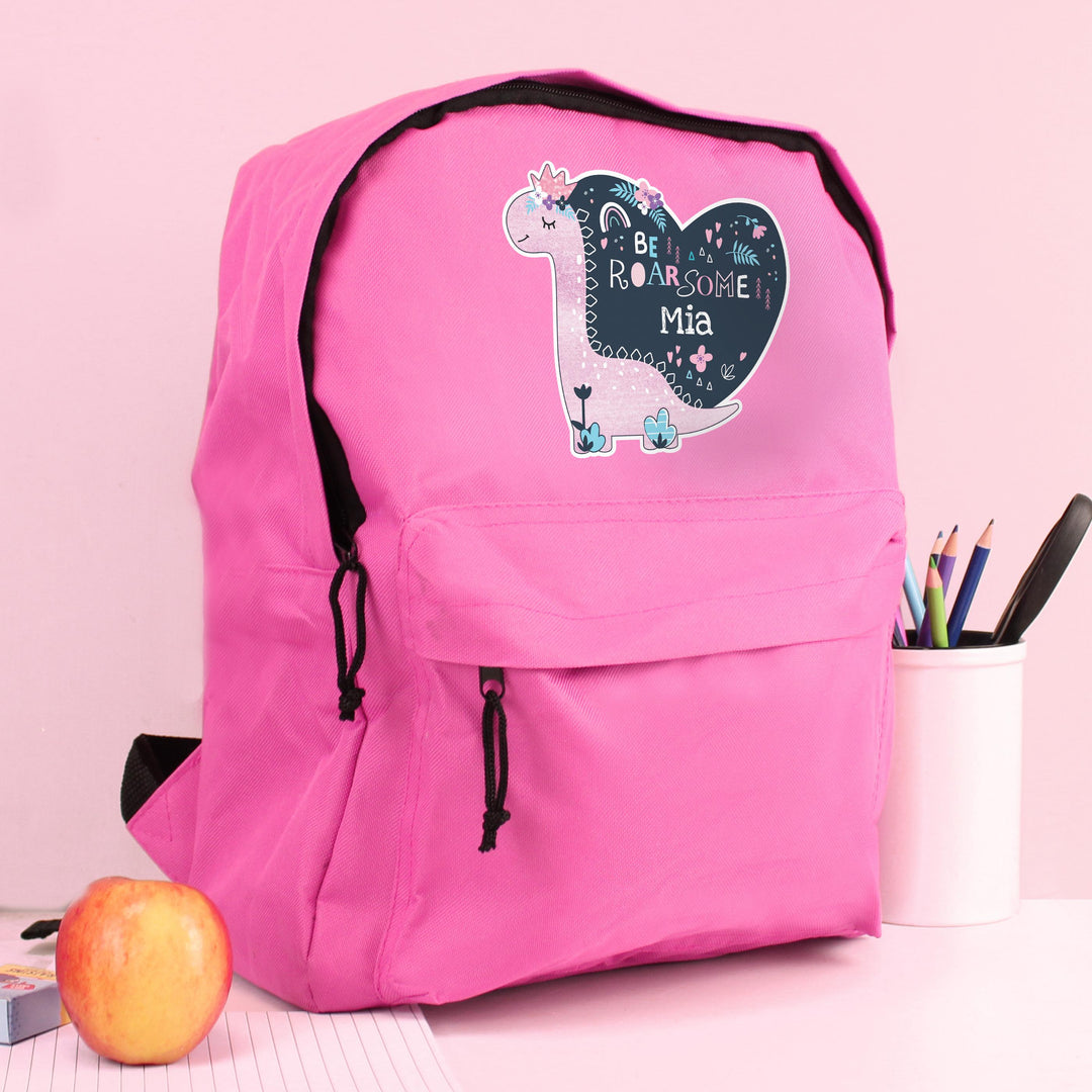 Personalised Dinosaur Pink Backpack – alternative view