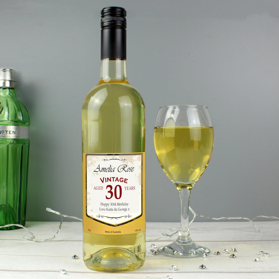 Personalised White Wine Vintage Age Label, The Personal Shop, personalised gifts