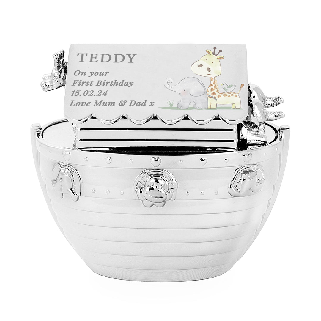 Personalised Hessian Friends Noahs Ark Money Box – alternative view