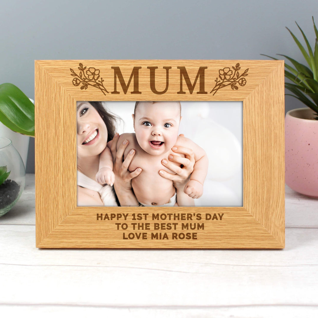 Personalised Floral Mum 4x6 Oak Finish Photo Frame – alternative view
