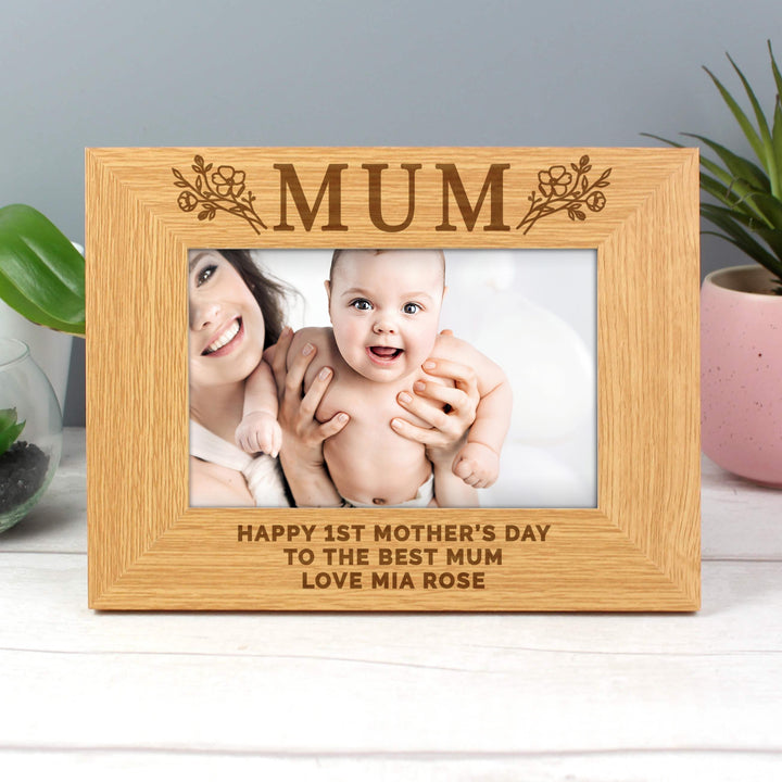 Personalised Floral Mum 4x6 Oak Finish Photo Frame – alternative view