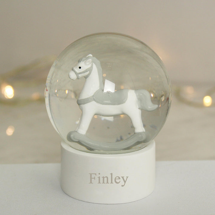 Personalised Name Only Rocking Horse Glitter Snow Globe, The Personal Shop, personalised gifts