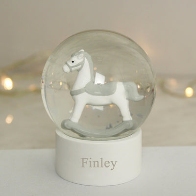 Personalised Name Only Rocking Horse Glitter Snow Globe