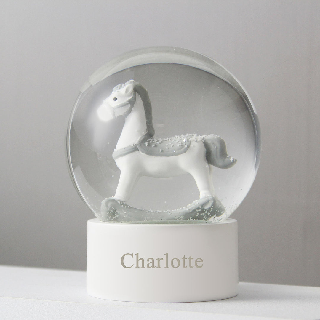 Personalised Name Only Rocking Horse Glitter Snow Globe, The Personal Shop, personalised gifts