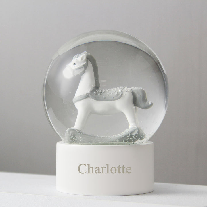 Personalised Name Only Rocking Horse Glitter Snow Globe, The Personal Shop, personalised gifts
