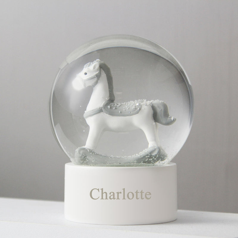 Personalised Name Only Rocking Horse Glitter Snow Globe